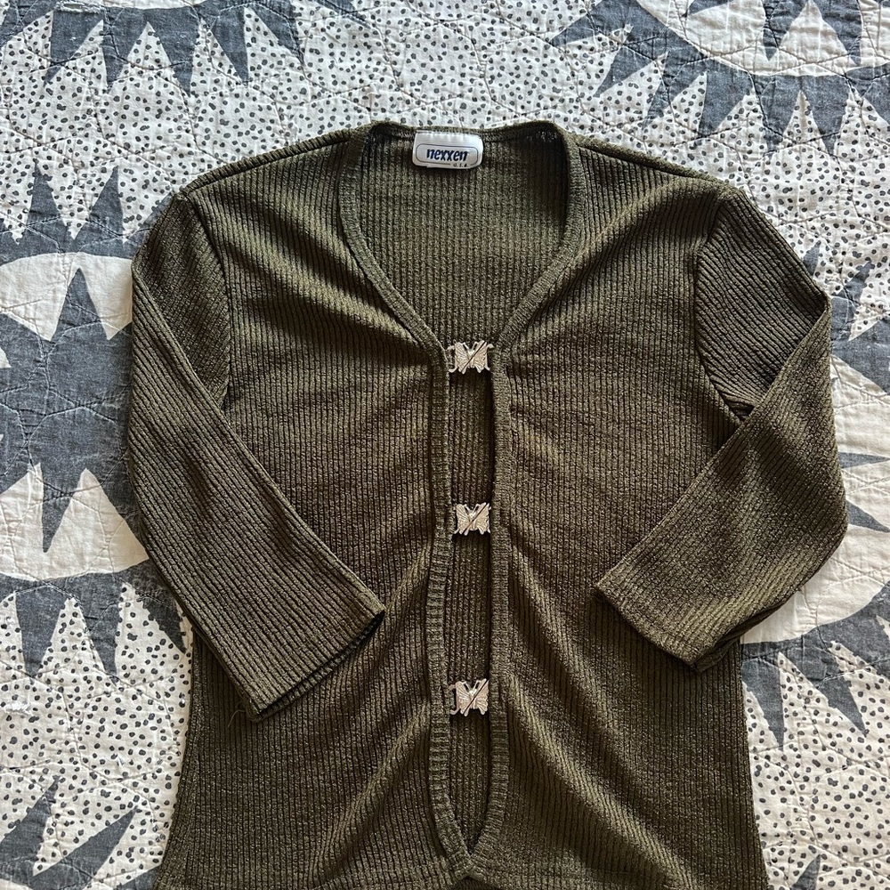 Vintage Olive Butterfly Sweater